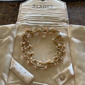 Stauer gold string necklace with pink pearls
